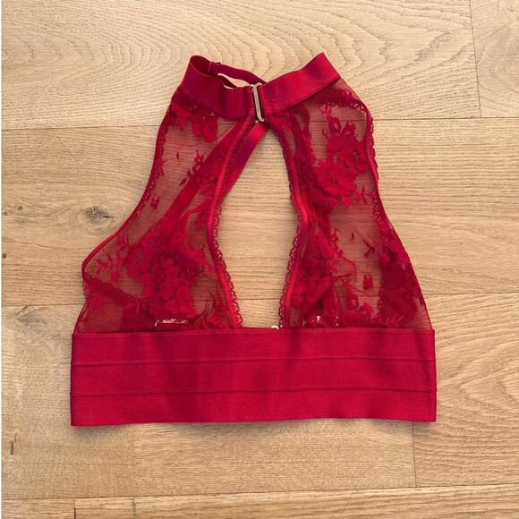 Honey Birdette - Lucille Lace High Neck Bralette in Red